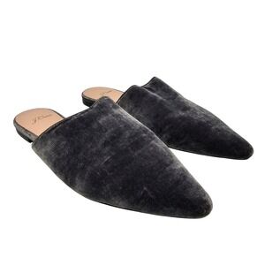 J.Crew Womens 8 Grey Velvet Pointed Toe Mules Flats Slip On Shoes